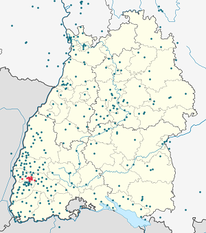 Kaart van Freiburg im Breisgau met markeringen voor elke ondertekenaar