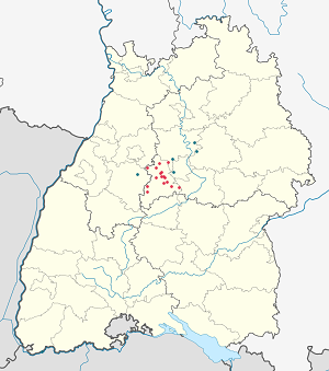 Harta lui Districtul Böblingen cu marcatori pentru fiecare suporter