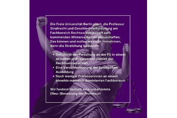 Bild der Petition Für den Erhalt der Professur Strafrecht und Geschlechterforschung am FB Rechtswissenschaften der FU!
