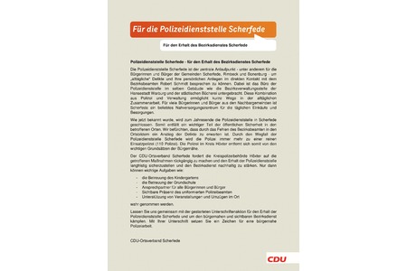 Bild der Petition Für die Polizeidienststelle Scherfede - für den Erhalt des Bezirksdienstes Scherfede