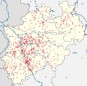 Map of North Rhine-Westphalia with markings for the individual supporters