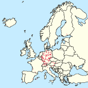 Karta mjesta Europska unija s oznakama za svakog pristalicu