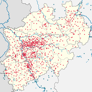 Map of North Rhine-Westphalia with markings for the individual supporters
