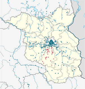 Map of Teltow-Fläming District with markings for the individual supporters