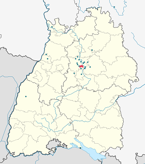 Mapa mesta Ludwigsburg so značkami pre jednotlivých podporovateľov