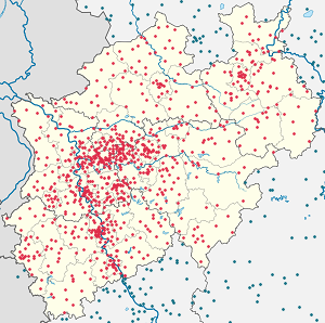 Карта на Северен Рейн-Вестфалия с маркери за всеки поддръжник