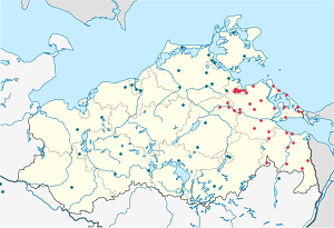 Mapa města Zemský okres Vorpommern-Greifswald se značkami pro každého podporovatele 