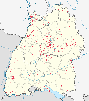 Әрбір қолдаушы үшін маркерлері бар Baden-Württemberg картасы