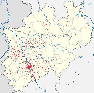 Map of North Rhine-Westphalia with markings for the individual supporters