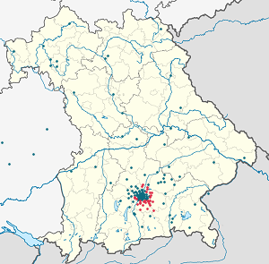 Harta lui Districtul München cu marcatori pentru fiecare suporter