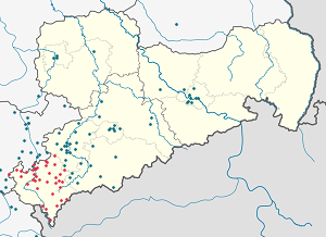 Mapa mesta Vogtlandkreis so značkami pre jednotlivých podporovateľov