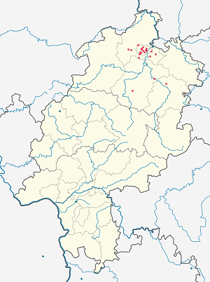 Biresyel destekçiler için işaretli Regierungsbezirk Kassel haritası