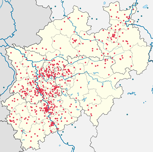 Map of North Rhine-Westphalia with markings for the individual supporters