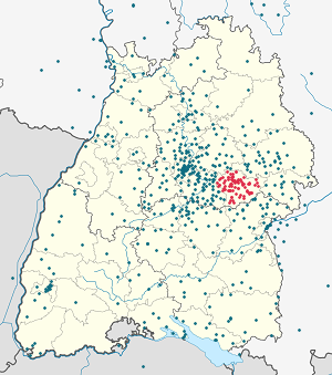 Carte de Arrondissement de Göppingen avec des marqueurs pour chaque supporter