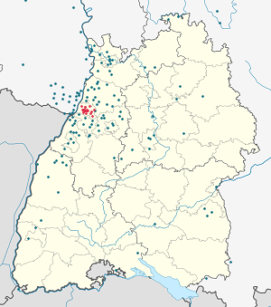 Mapa mesta Karlsruhe so značkami pre jednotlivých podporovateľov