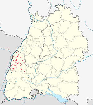 Mapa města Okres Ortenau se značkami pro každého podporovatele 