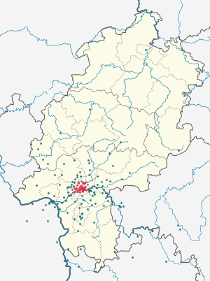 Kart over Frankfurt am Main med markører for hver supporter
