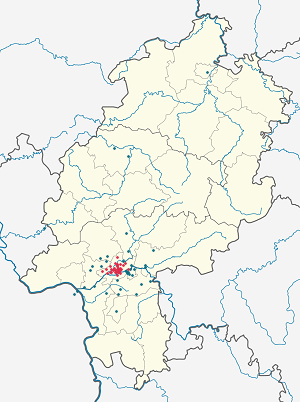 Zemljevid Frankfurt na Majni z oznakami za vsakega navijača