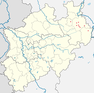 Kort over Regierungsbezirk Detmold med tags til hver supporter 