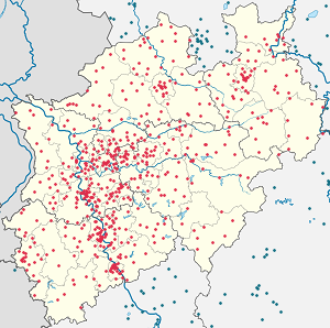 Karte von Nordrhein-Westfalen mit Markierungen für die einzelnen Unterstützenden