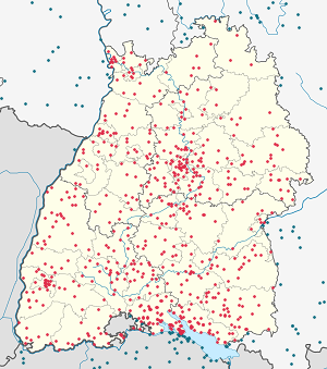Mapa de Baden-Wurtemberg con etiquetas para cada partidario.