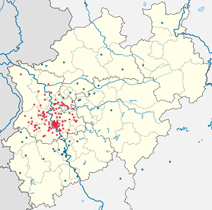 Karte von Regierungsbezirk Düsseldorf mit Markierungen für die einzelnen Unterstützenden