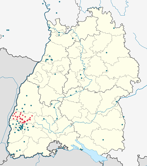 Mapa mesta Emmendingen so značkami pre jednotlivých podporovateľov