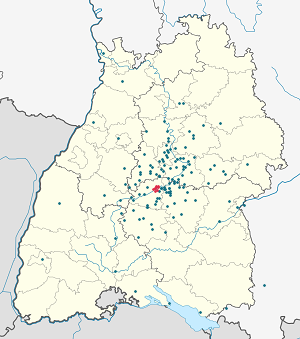 Kaart van Tübingen met markeringen voor elke ondertekenaar