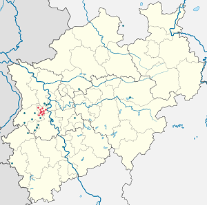 각 지지자를 나타내는 마커가 있는 Krefeld 지도